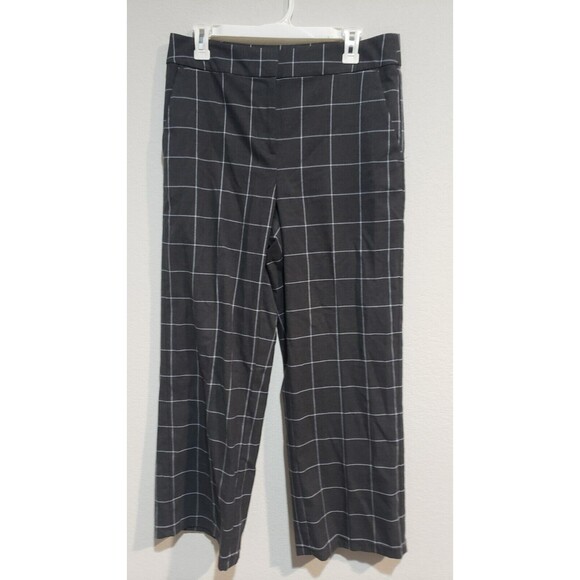 Loft Womens Pants 8 Gray Window Pane Check High Rise Slim Wide Leg Flat Front - Picture 1 of 6